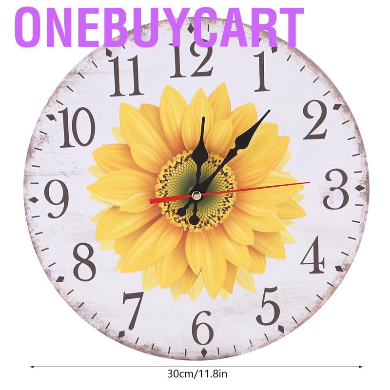 Onebuycart 30cm Elegant Style Sunflower Pattern Wall Hanging Clock for Home Office Living Room Decoration