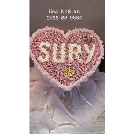 Bó hoa tim Sáp 200bông mix voan Mỹ cực đẹp. Viết chữ theo yêu cầu