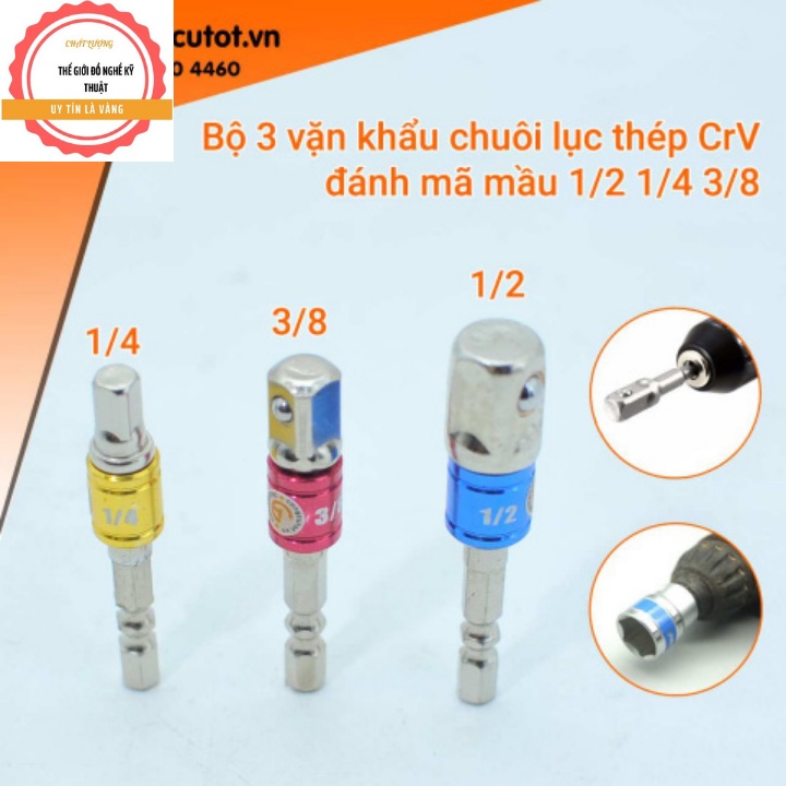 Đầu chuyển bắn vít sang bulong 1/2 ,3/8, 1/4 loại 3 màu  hàng chuẩn chất lượng