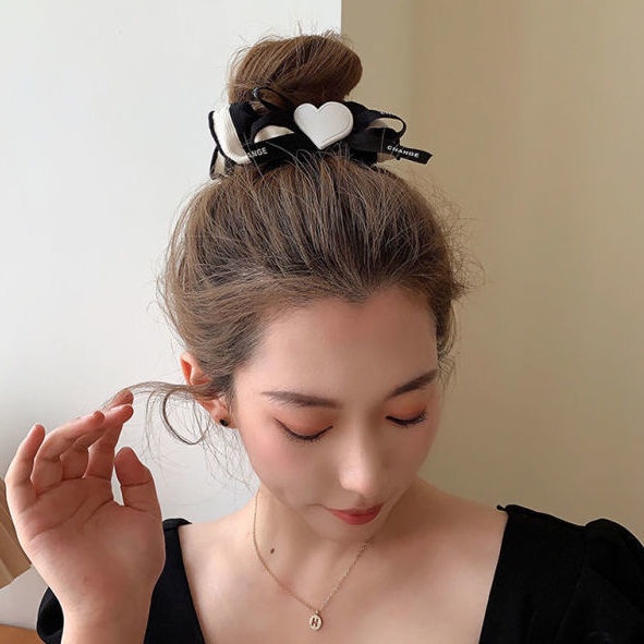 Dây Cột Tóc Bằng Vải Họa Tiết Trái Tim Phong Cách Hàn Quốc Mới