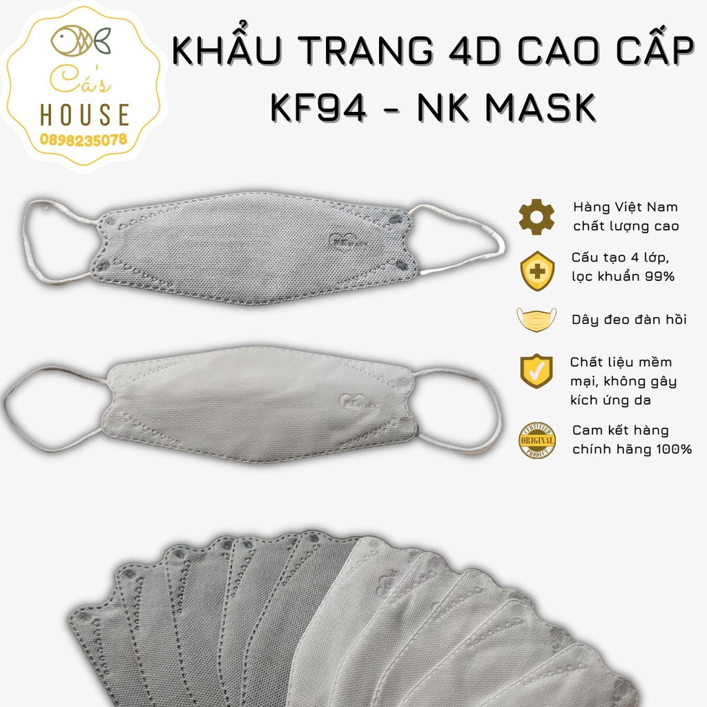 (Chính Hãng) Sỉ Thùng Khẩu Trang Con Cá KF94 4D Cao Cấp NK Mask 4 Lớp Bảo Vệ, Dây Đeo Đàn Hồi, Mềm Mịn, Không Gây Dị Ứng