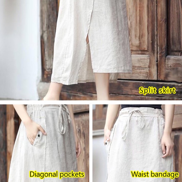 Chân Váy Vải Lanh Cotton Phong Cách Vintage