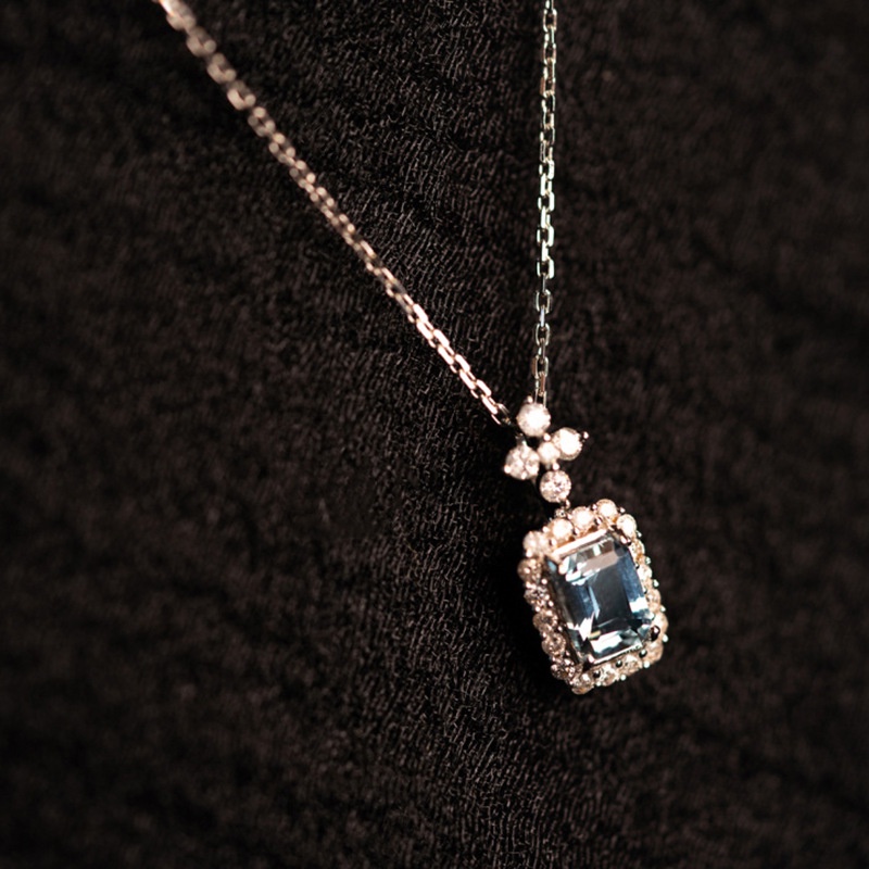 Vòng Cổ Màu Xanh Dương Topaz Cao Cấp Của Aquamarine Pháp Mới Dành Cho Nữ