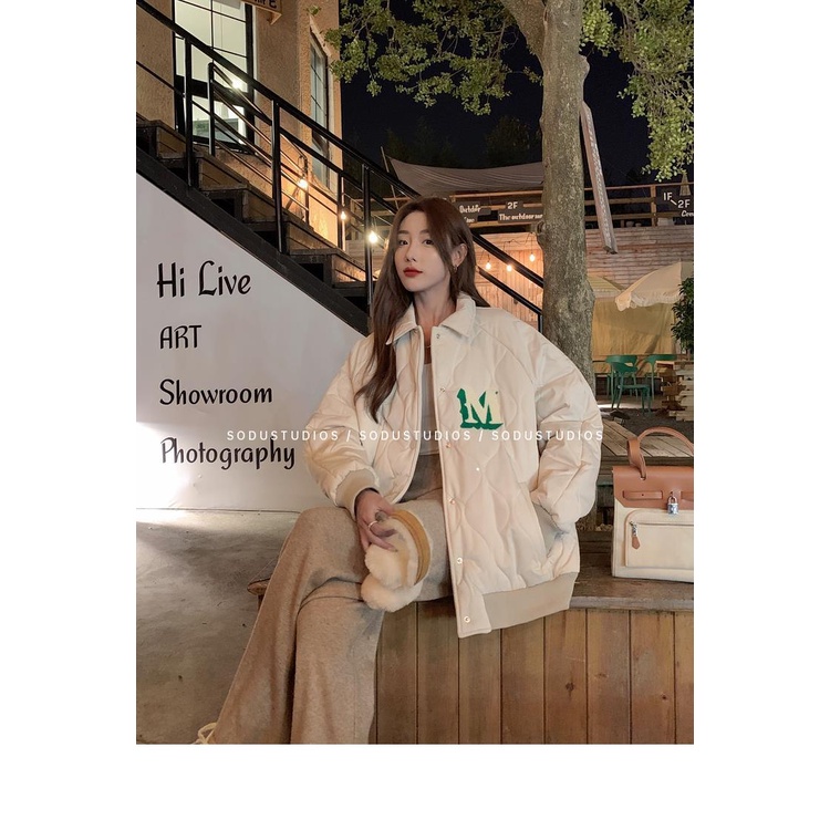 Áo Khoác Bóng Chày Cotton Dày Dặn Thêu Chữ Phong Cách Mới Cho Nữ