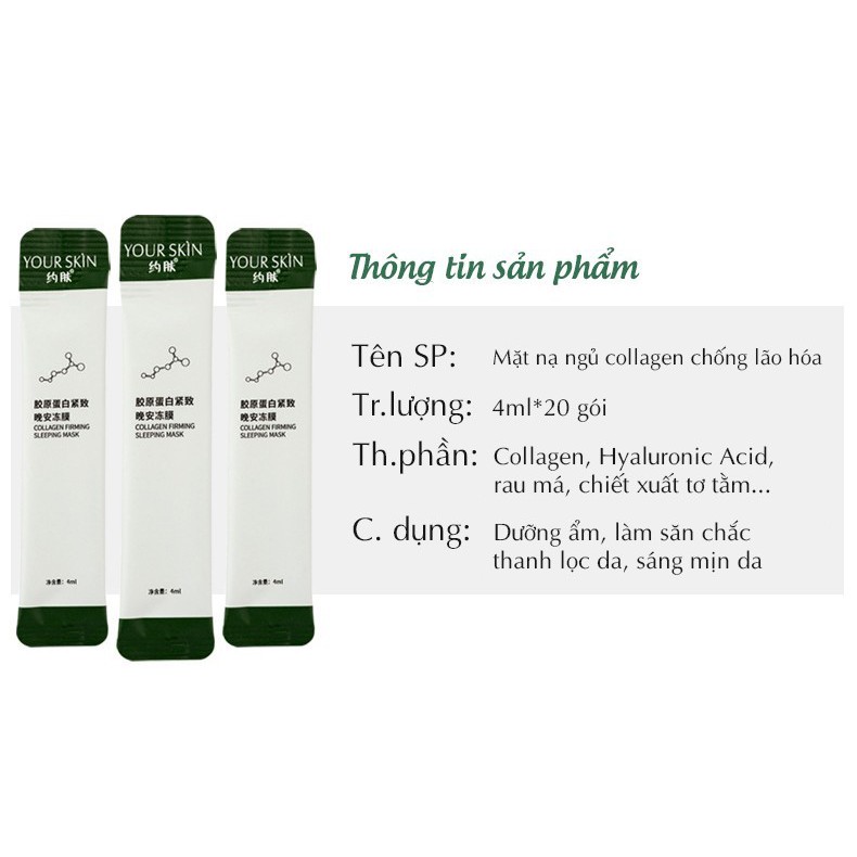 Hộp 20 túi Mặt nạ ngủ collagen YOUR SKIN dưỡng ẩm sáng da &amp; chống lão hóa - BX2319