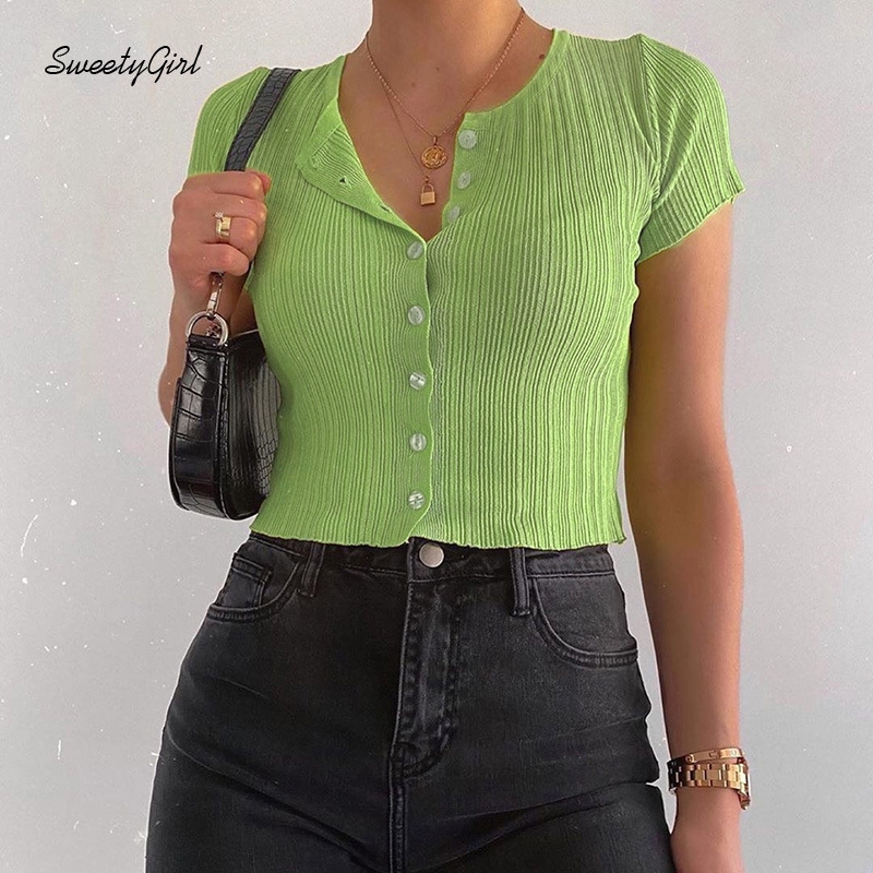 Áo cardigan cổ tròn cài nút tay ngắn màu trơn thời trang dành cho nữ