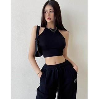 A-61. Áo 2 dây đan dây hở lưng croptop ôm body chất vải thun gân len 4 chiều Free Size dưới 53kg (có mút) Nữ Women Top