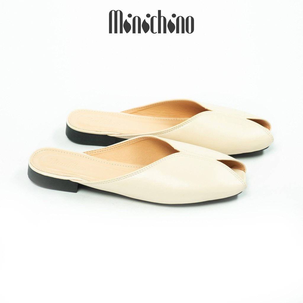 Giày sục nữ MINICHINO hình quả trám hở mũi thời trang màu kem TC035