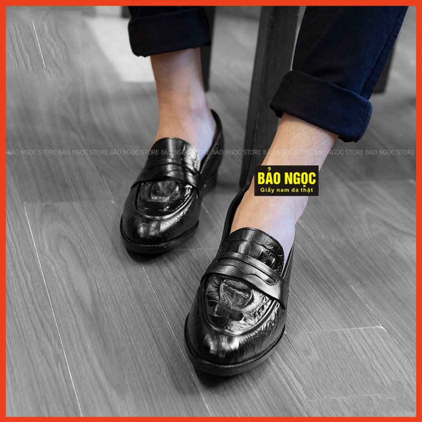 Giày tăng chiều cao nam BẢO NGỌC STORE cao 6,5cm ✅ Da bò tấm dập vân cá sấu sang trọng ✅ Mã TC11
