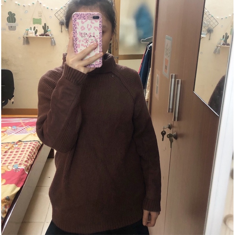 Áo len 2hand cổ cao nâu tây