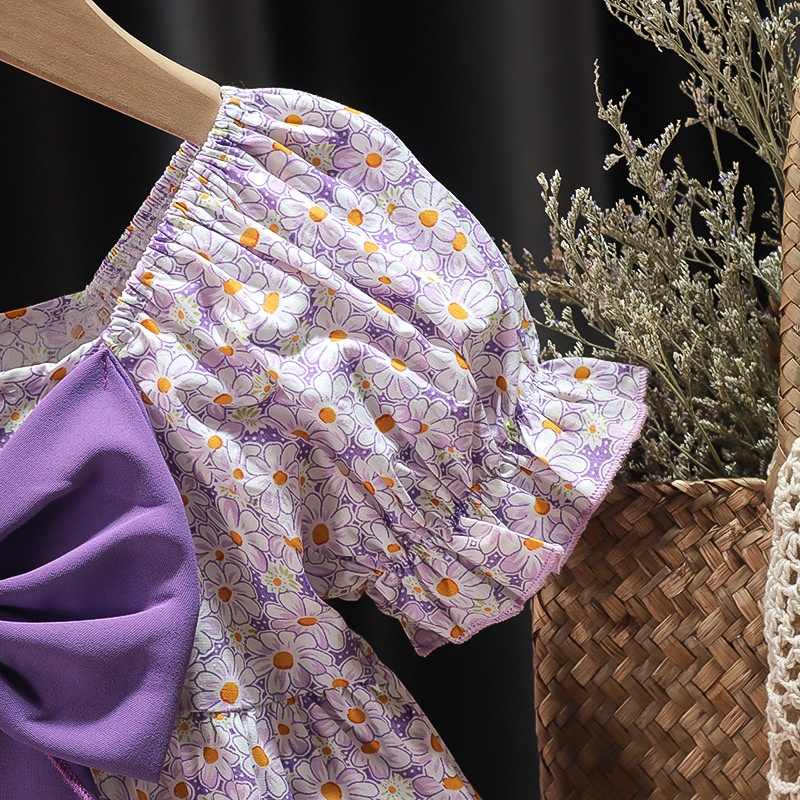 Đầm  tay ngắn in hoa cho bé gái 0-5 tuổi