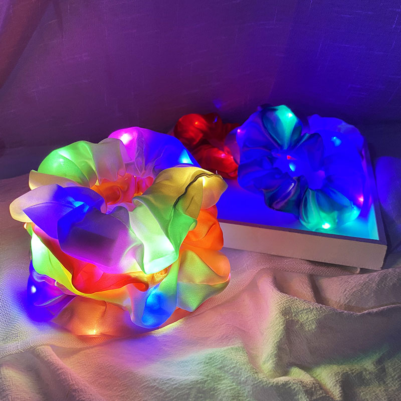 Women LED Shiny Luminous Hair Band/Glow In Night Disco Dancing Elastic Silk Satin Hair Tie/Wedding Decor Christmas Halloween Party Supplies Hairbands