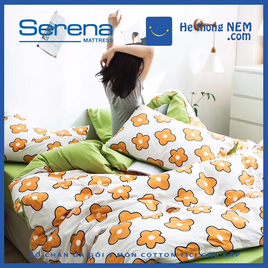 Bộ Chăn Ga Gối 5 Món Cotton Tici SERENA Set Ga Trải Giường Drap Phủ Giường Đẹp Cao Cấp - Hệ Thống Nệm