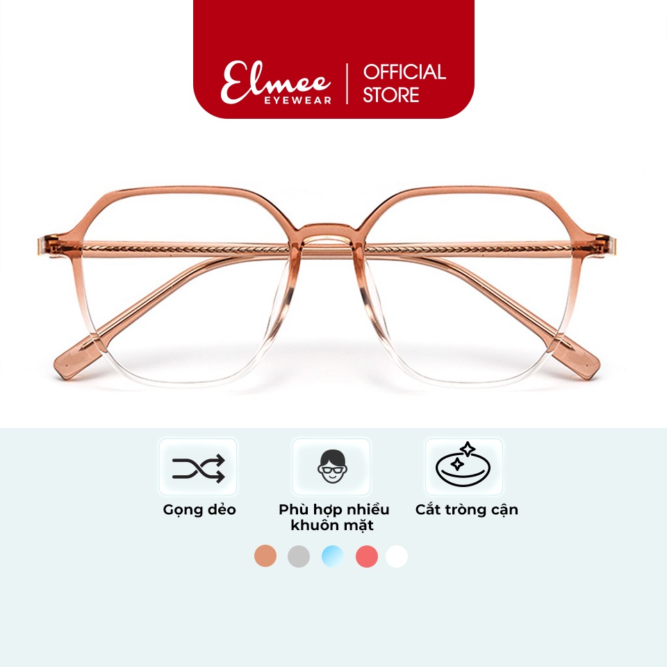 Gọng kính cận lục giác nhựa dẻo Elmee kiểu dáng thời trang cá tính nhiều màu cho cả nam và nữ E8897
