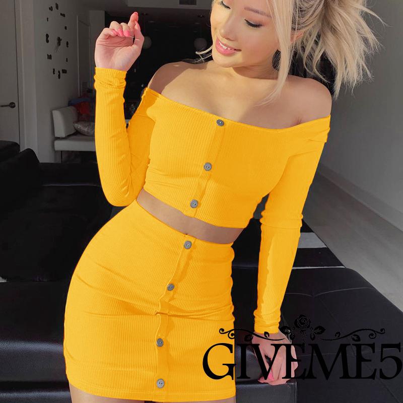 Set áo croptop hở eo + chân váy lưng cao quyến rũ cho nữ