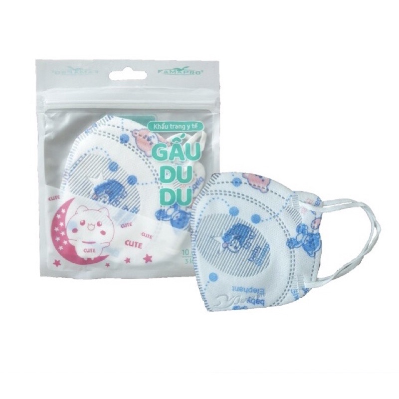 Túi 10 cái khẩu trang gấu du du Famapro, khẩu trang cho bé