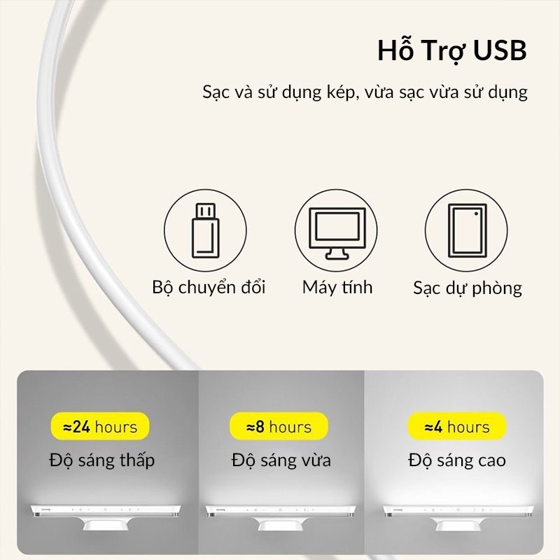 Đèn Cảm Ứng Nam Châm Gắn Tường Baseus Dành Cho Bàn Làm Việc Phòng Ngủ Bếp Ăn Njoyshop