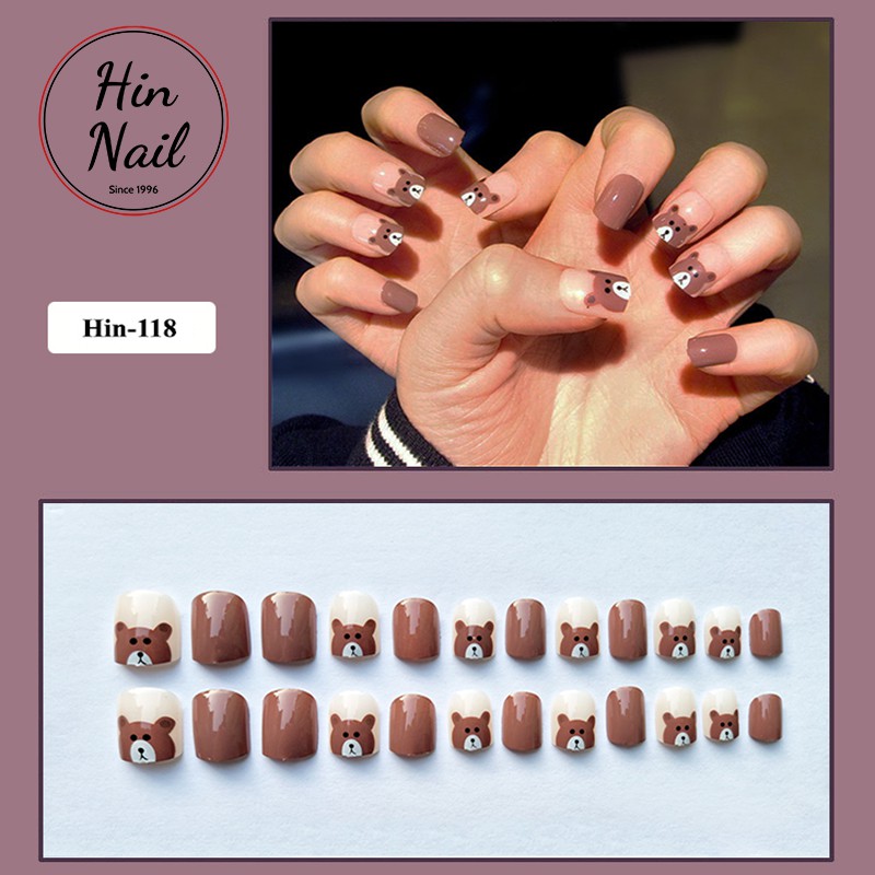 24 móng tay giả kèm keo dán nails box 24 móng giả họa tiết con gấu