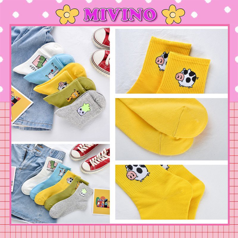 [Mã FASTGRET4 giảm 10% đơn 99K] Set 5 đôi tất nam nữ nhân vật hoạt hình nhiều màu cute TN84