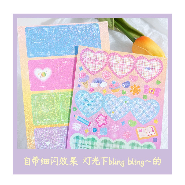 Peach 1Pcs Cute laser sweet glow heart stickers Journal Scrapbook Decor Sticker