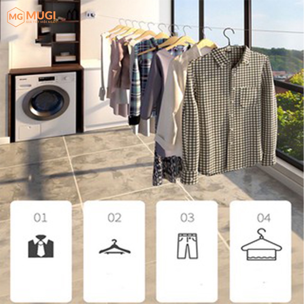 (BẢO HÀNH 01 ĐỔI 01) Dây phơi quần áo, dây phơi đồ thông minh gắn tường tiện lợi - MUGI