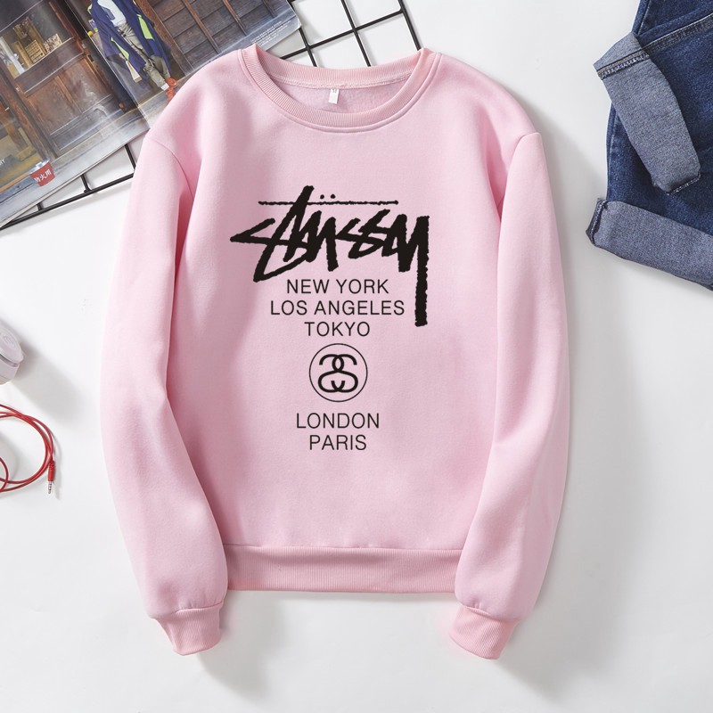 Stussy Áo Sweater Tay Dài Cổ Tròn Dáng Rộng Lót Nhung Thời Trang Cho Cặp Đôi | BigBuy360 - bigbuy360.vn