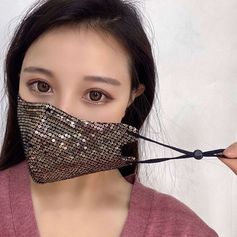 Khẩu Trang 3 Lớp Bằng Cotton Dày Ba Lớp Đính Kim Sa Lấp Lánh Điều Chỉnh Được Chống Lạnh Cho Năm Mới