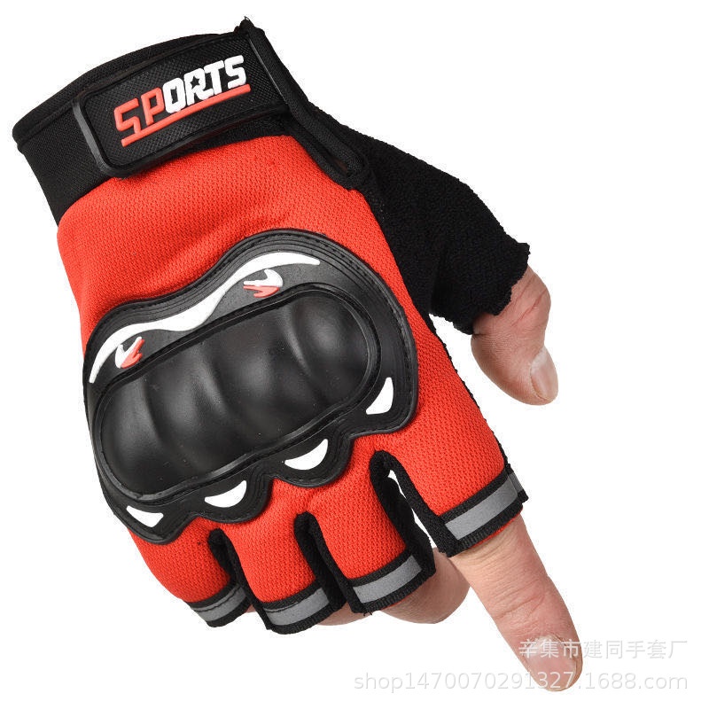 Bộ 2 găng tay phượt Sports hở ngón đi phượt, tập gym có gù inox bảo hộ