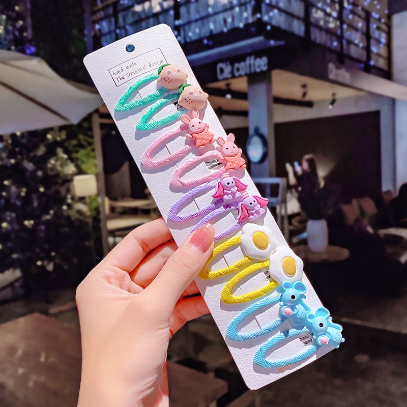 Set 10 Kẹp Tóc Nhỏ Họa Tiết Hoạt Hình Phong Cách Hàn Quốc Cho Bé Gái