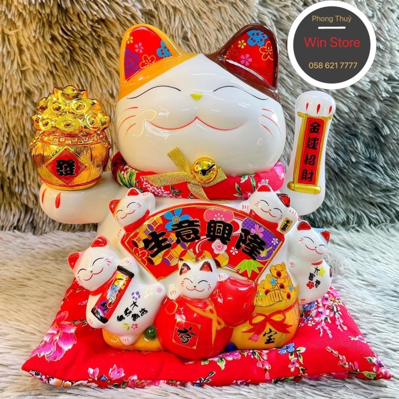 Mèo Thần Tài Vẫy Tay Chiêu Tài Đón Lộc 6in cao 18cm