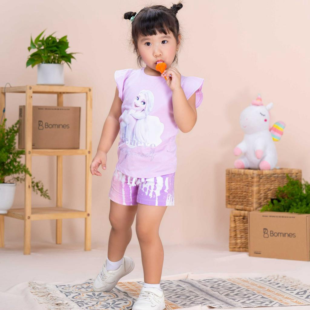 Đồ bộ bé gái hình công chúa Elsa BOMINES, quần ngắn, thun cotton loang màu cho bé 3-10 tuổi, 12- 30kg DBSBGELSAQUANLOANG