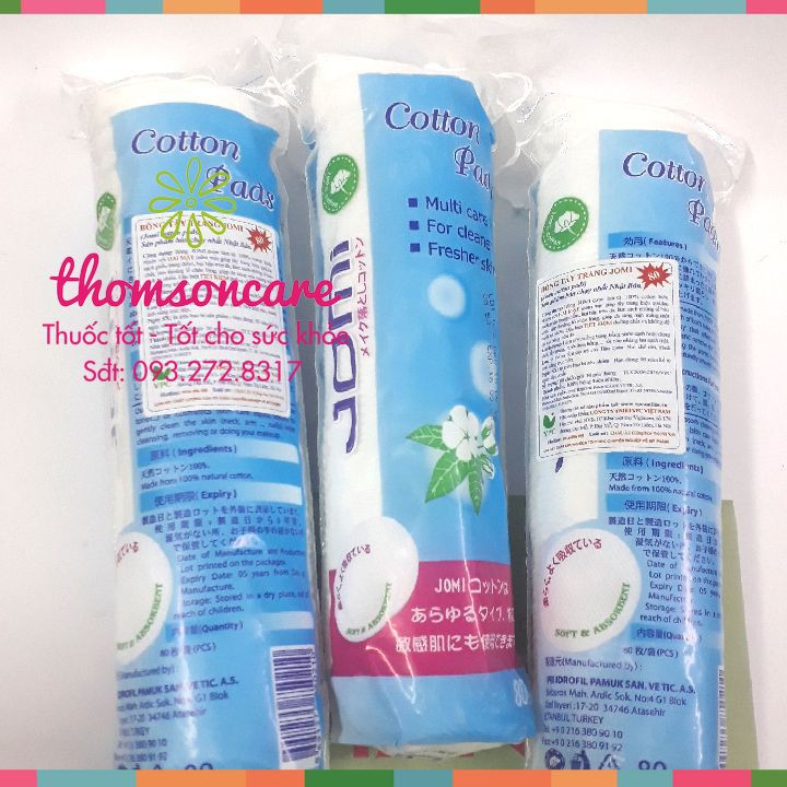 Bông tẩy trang Jomi - nhập khẩu từ Nhật Bản - Cotton Pads - tẩy sạch bụi bẩn, bã nhờn, lớp trang điểm