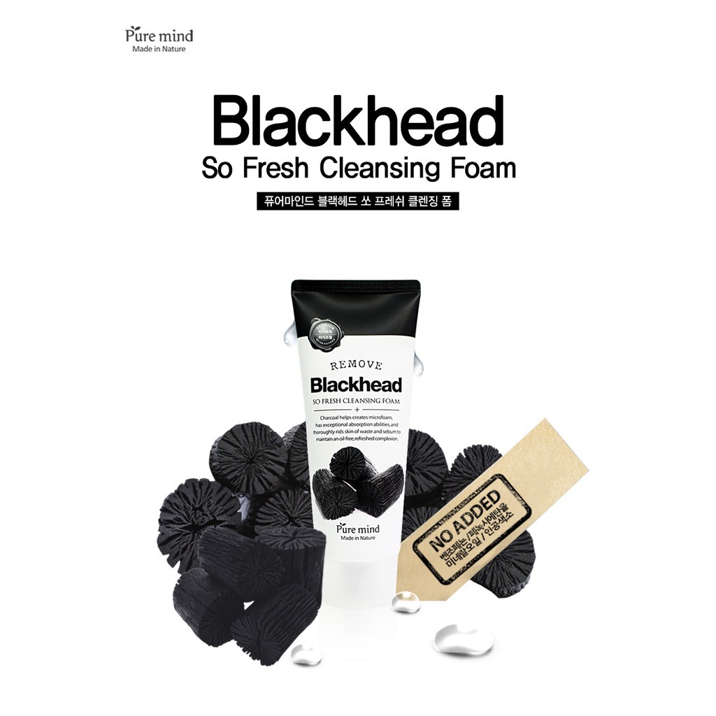 Sữa rửa mặt Than Hoạt Tính làm sạch sâu PURE MIND BLACKHEAD SO FRESH CLEANSING FOAM 100ML - Hàn Quốc Chính Hãng