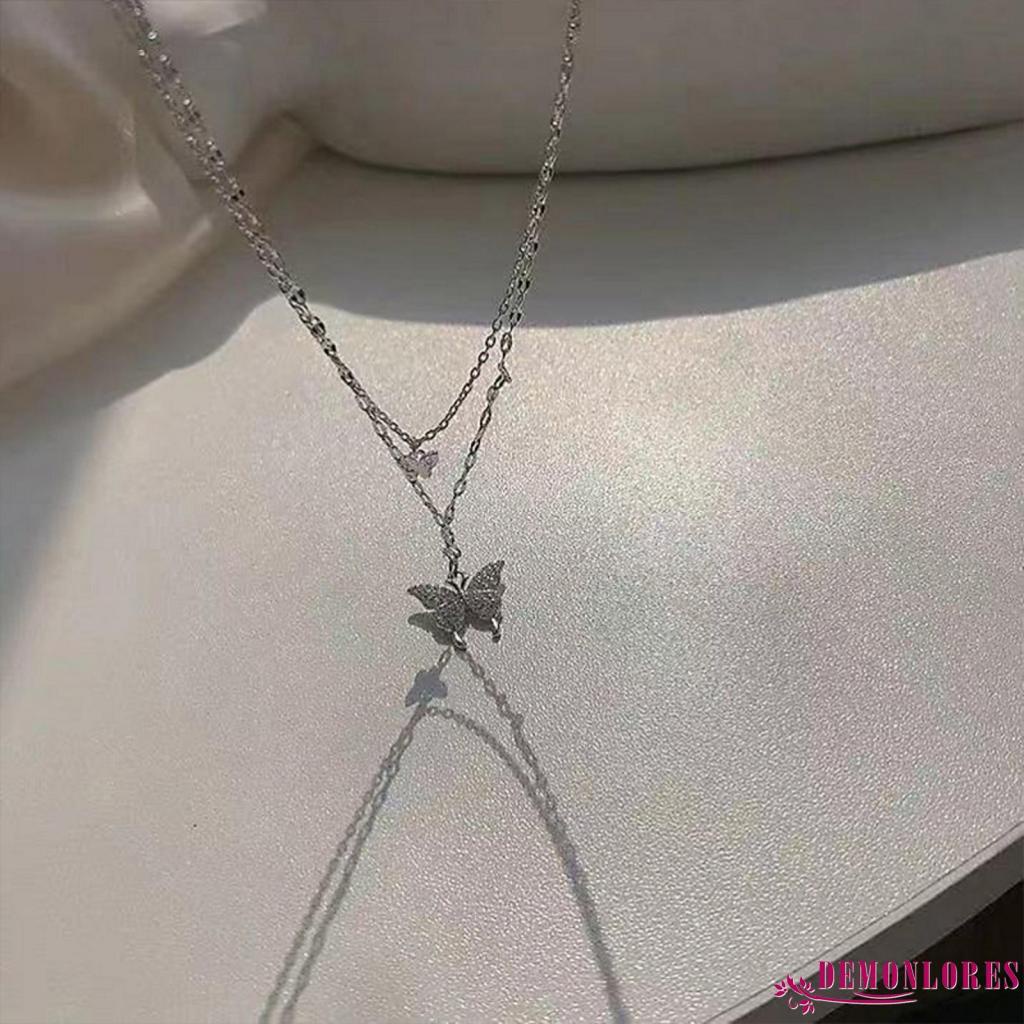 Dây chuyền hai lớp mặt hình bướm đính đá thời trang cho nữ