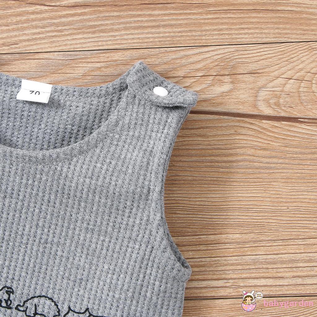 Bộ Áo Liền Quần Sát Nách Cổ Tròn Có Hàng Nút In Hình Khủng Long Cho Bé Trai 0-18 Tháng Tuổi