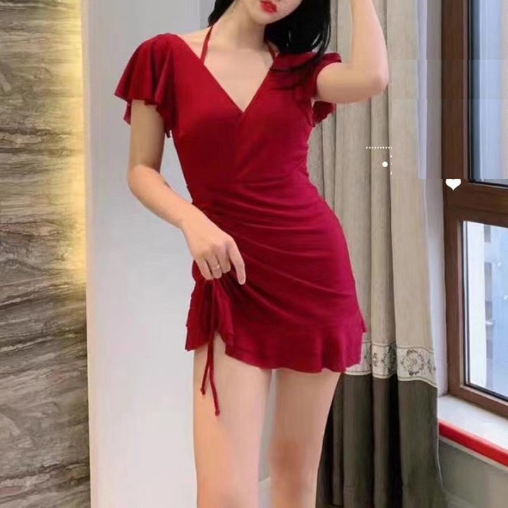 Bộ đồ bơi nữ liền mảnh thun lạnh đẹp rút dây phong cách - thun gân