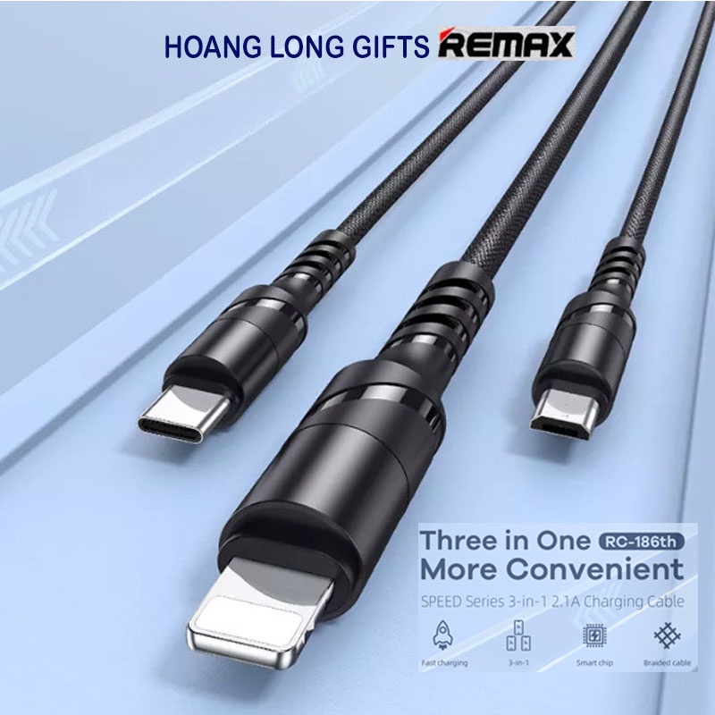 Cáp sạc nhanh 3.1 Remax 186 Cho Ip 3 in 1 dài 1.2m