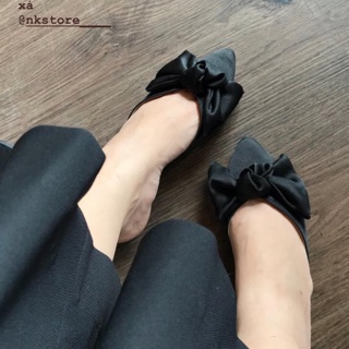 Giày sục satin Nơ to