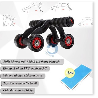 Con Lăn tập cơ bụng 4 bánh, 2 bánh cao cấp (tặng thảm lót gối), con lăng tập gập cơ bụng