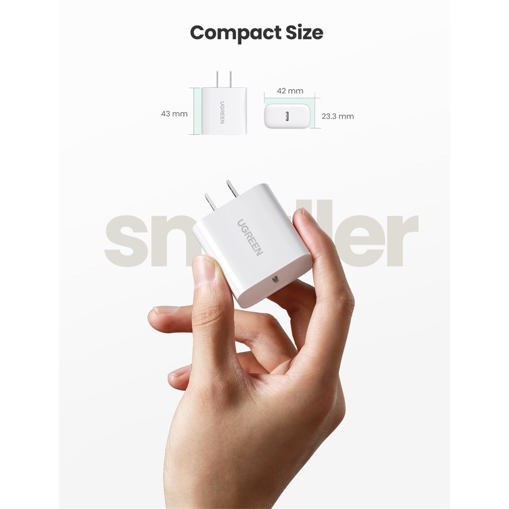 [ PD 20W ] Cốc sạc nhanh UGREEN USB C  20W Power Delivery Fast Charger for iPhone 12 Samsung Xiaomi Huawei