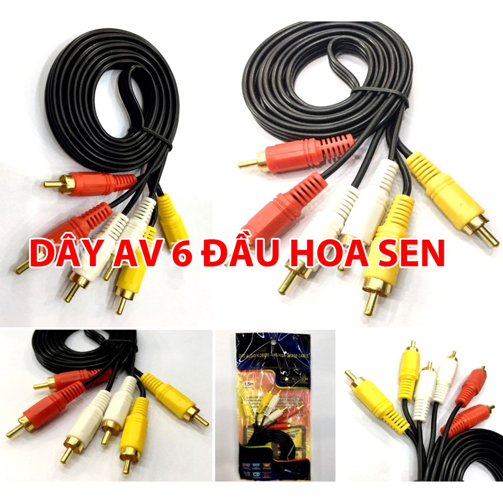 Cáp AV 1 ra 2, 1 ra 3, 3 ra 3 - Giắc audio video đầu 3.5 ly ra 2 đầu 3 đầu hoa sen 1.5m 10m (TVbox)