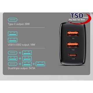 Củ Sạc Nhanh Baseus 30W Compact Quick Charger ( USB Dual Port + Type C, 30w PD / QC3.0 Multi Quick Charge Support )