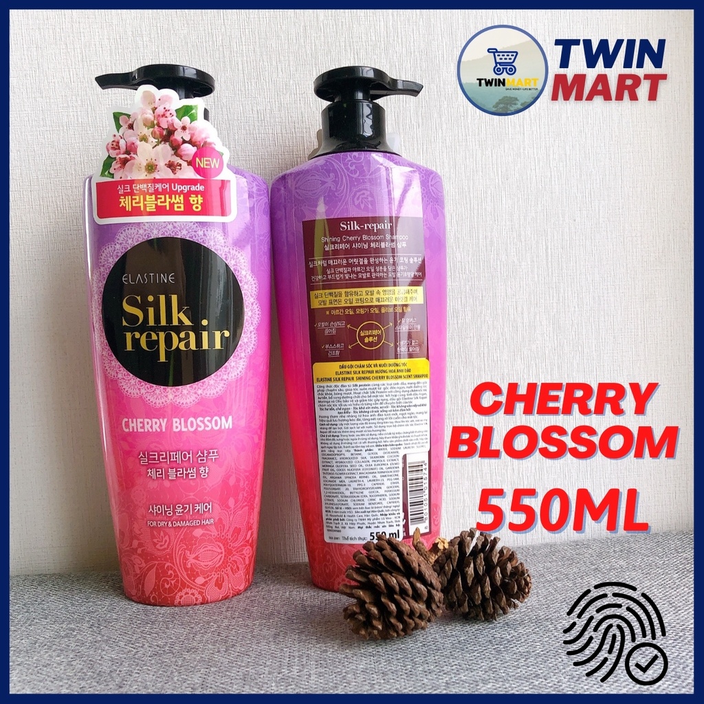 Dầu gội chăm sóc và nuôi dưỡng tóc Elastine Silk Repair Cherry Blossom 550ml nhập khẩu Hàn Quốc