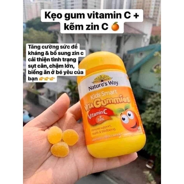 Kẹo dẻo Vitamin + kẽm tăng đề kháng cho bé Gum Vitamin C + ZinC Nature’s way