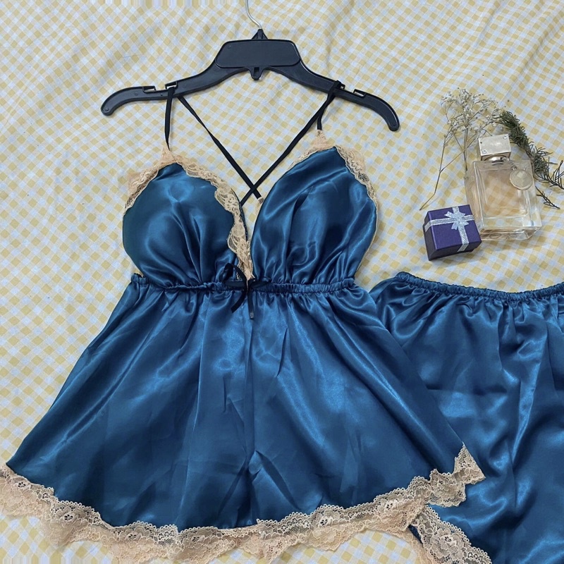 ❤️BIG SIZE❤️ Đồ Ngủ Sexy Nữ- Đồ Ngủ Bigsize Chéo Lưng Phi Lụa Form 70kg( ảnh và video thật)