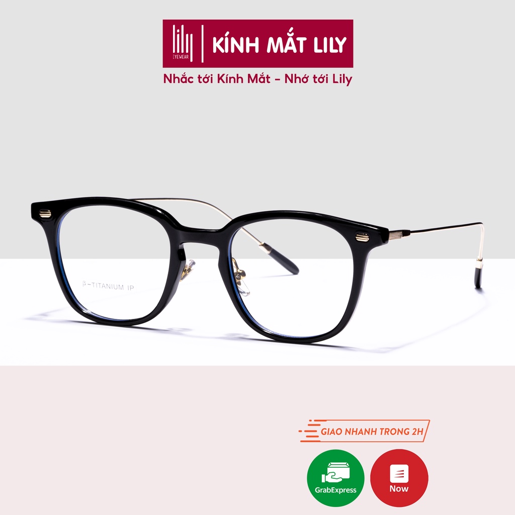 Kính vuông nam nữ thời trang LILYEYEWEAR chất liẹu TITANIUM mắt giả cận chống ánh sáng xanh 22008