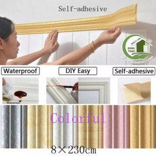 Xốp dán len tường - phào chỉ dán khung tranh - dán chỉ tường - [ 8cm x dài 2,3m ] có sẵn keo - màu vàng