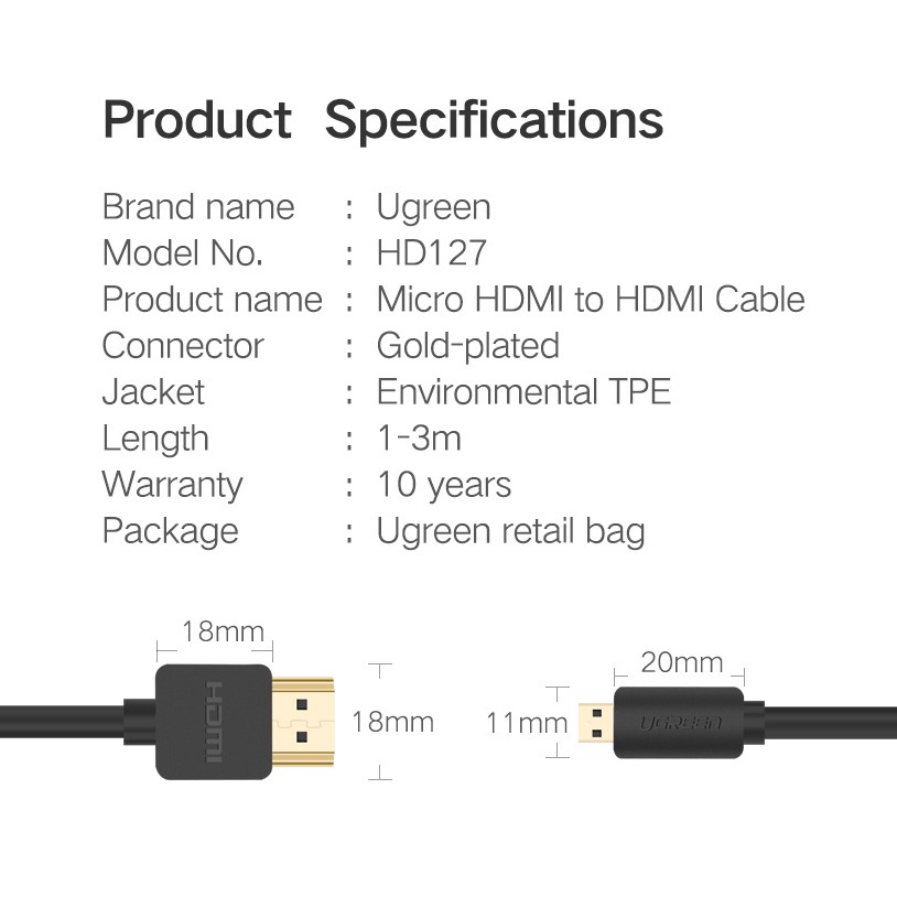Bộ Chuyển Đổi Micro HDMI Sang HDMI Hỗ Trợ Full HD Ugreen HD127 Cao Cấp