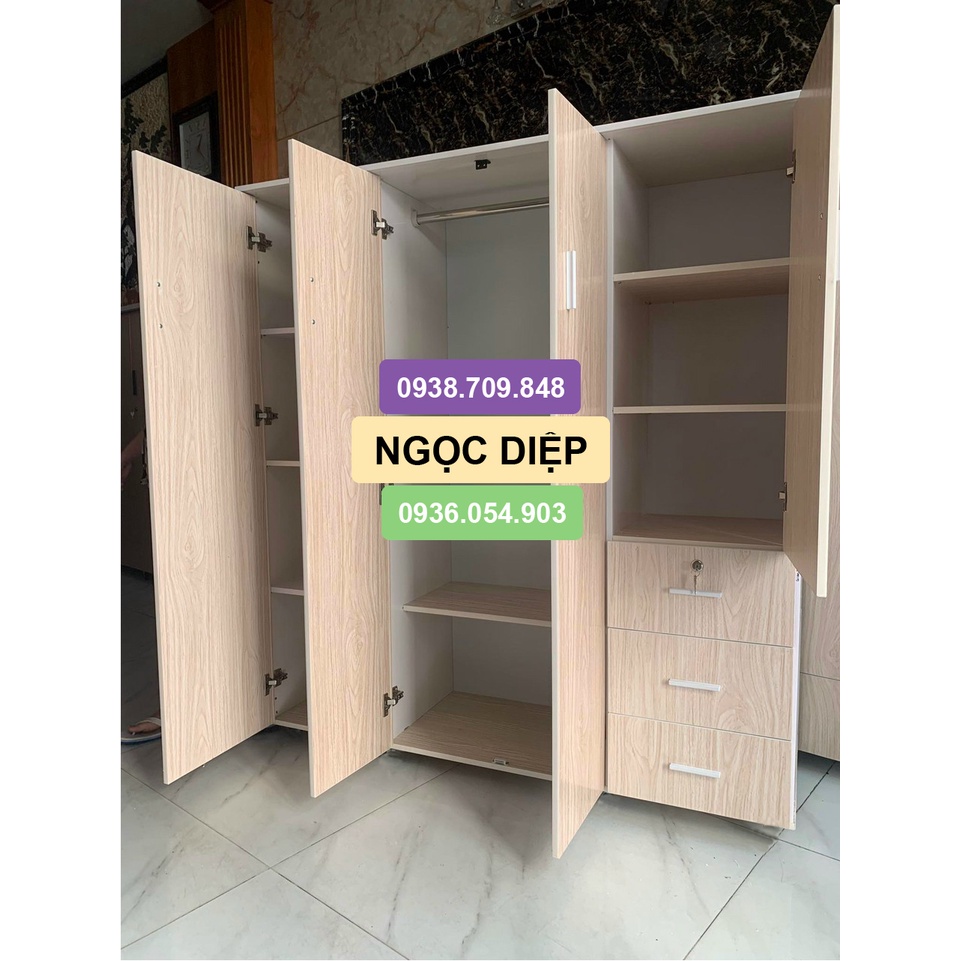 -[GIAO SIÊU TỐC] TỦ NHỰA ĐÀI LOAN CHO NGƯỜI LỚN 4 CÁNH 3 NGĂN KÉO Cao 1m65 Ngang 1m45