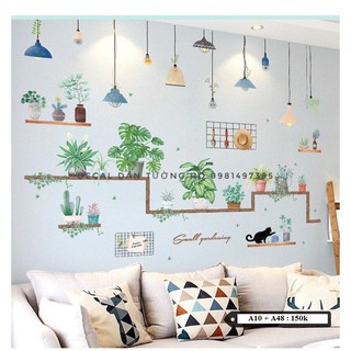 COMBO HÌNH DECAL DÁN TƯỜNG KỆ CHẬU CÂY DÀN ĐÈN TRANG TRÍ